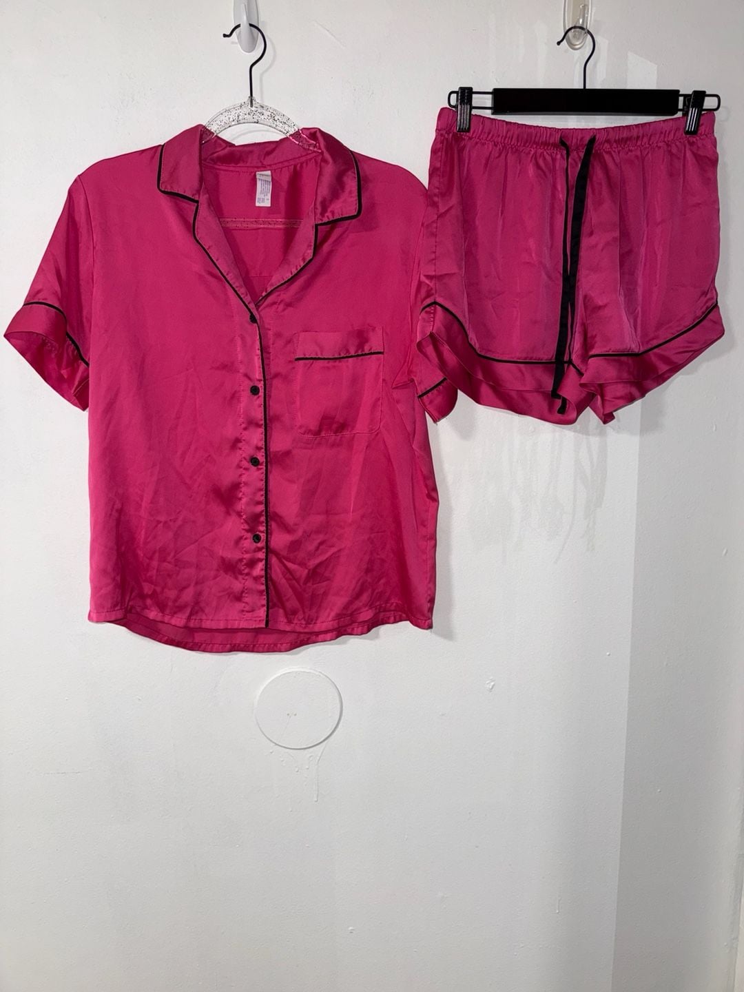 Stars Above Satin Short Sleeve Pajama Set Pink Size S 1
