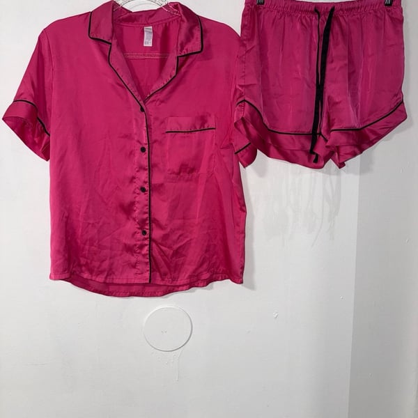 Stars Above Satin Short Sleeve Pajama Set Pink Size S
