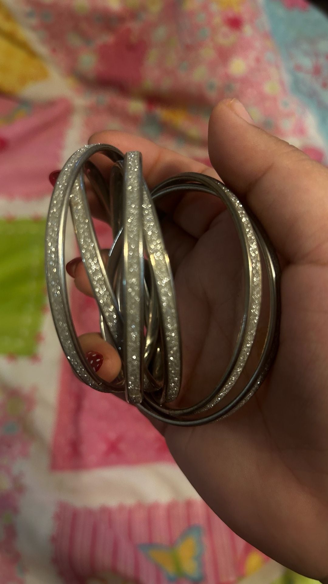Silver Tone Glitter Set of 6 Interlocking Bangle Bracelets 5