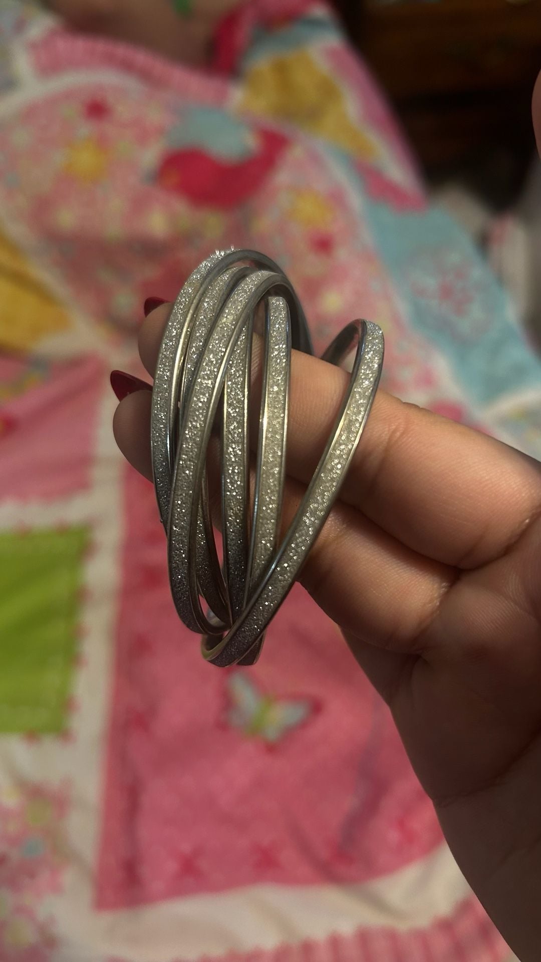 Silver Tone Glitter Set of 6 Interlocking Bangle Bracelets 6