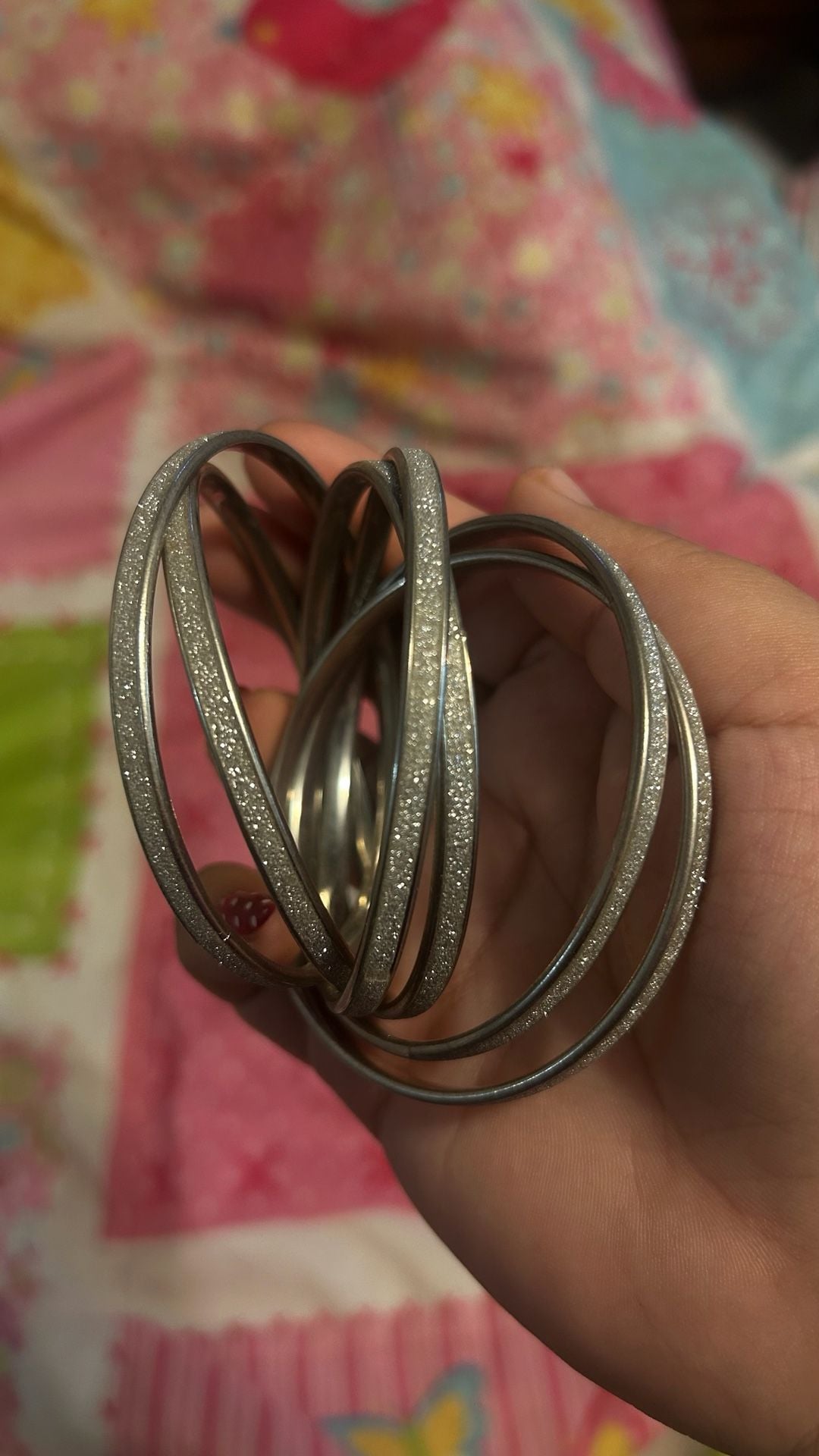 Silver Tone Glitter Set of 6 Interlocking Bangle Bracelets 8