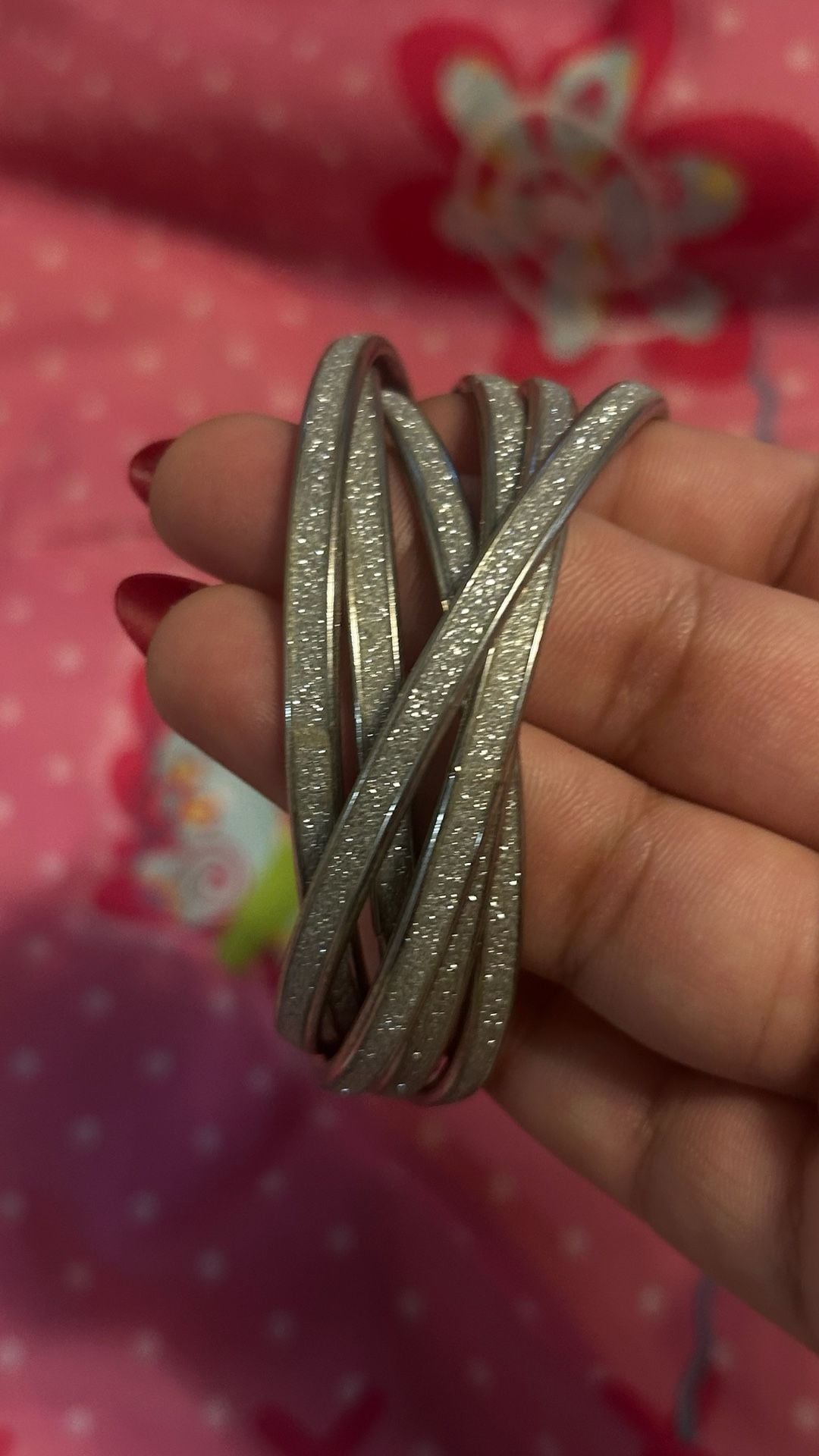 Silver Tone Glitter Set of 6 Interlocking Bangle Bracelets 9