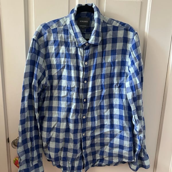 Bonobos Mens Medium Long Sleeve Navy and Light Blue Button Down Shirt