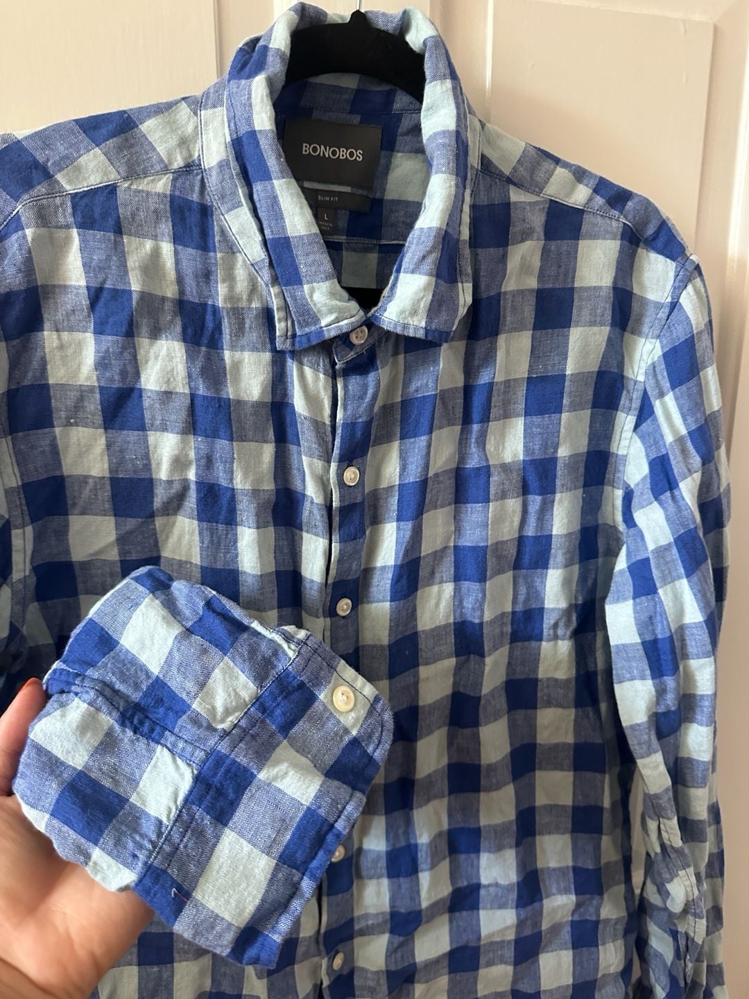 Bonobos Mens Medium Long Sleeve Navy and Light Blue Button Down Shirt 8