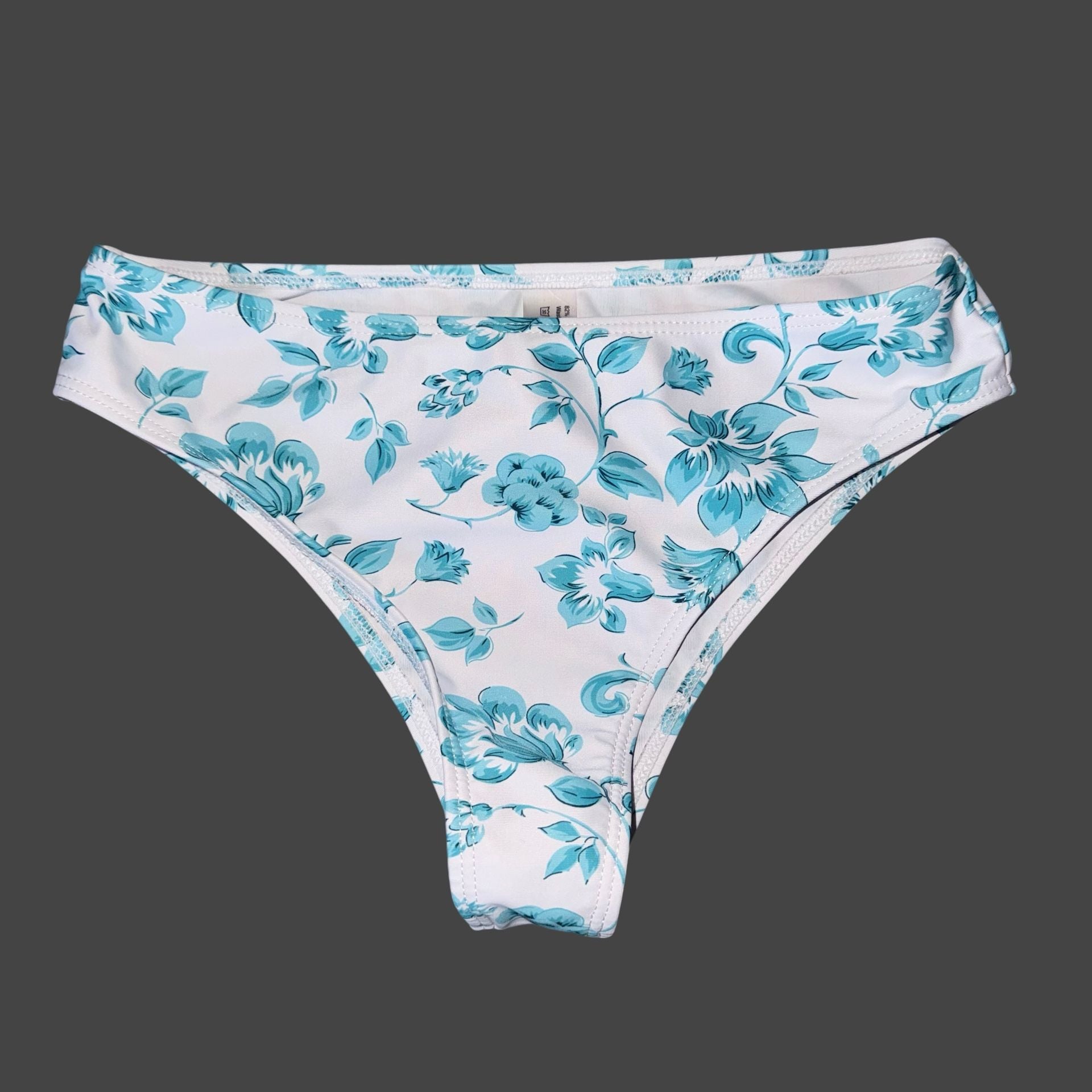Floral Print Halter Neck Triangle Bikini Set Blue White XS 3