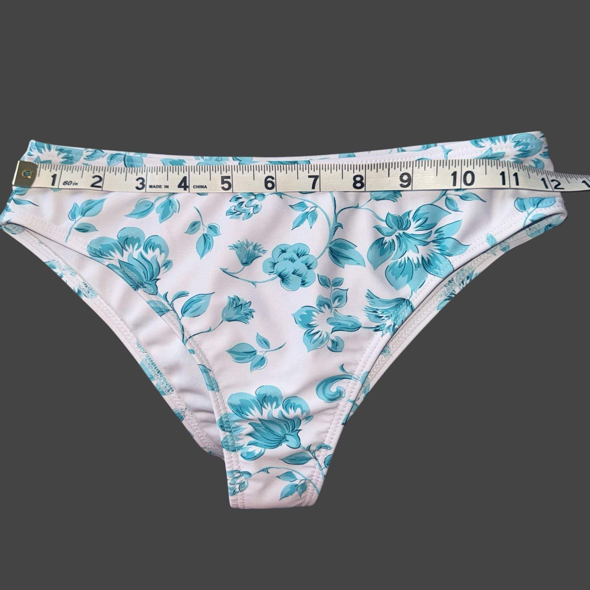 Floral Print Halter Neck Triangle Bikini Set Blue White XS 7