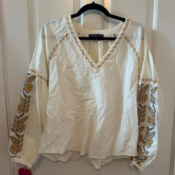 Anthropologie Yellow Embroidered Boho Blouse