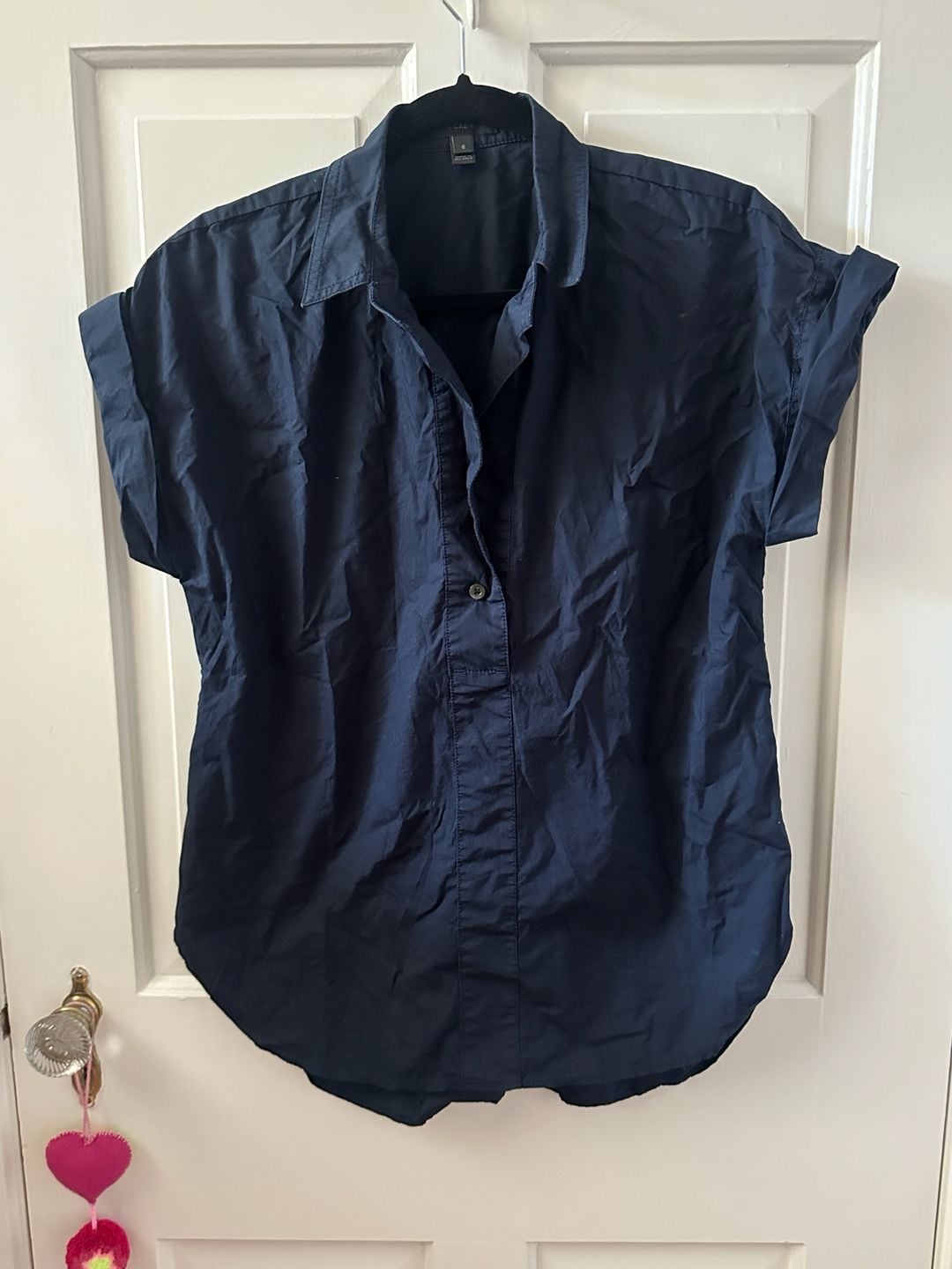 J.Crew Women's Navy Blue Cap-Sleeve Collared Tunic Blouse Top Shirt - Size 6 2