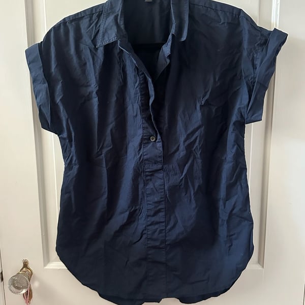 J.Crew Women's Navy Blue Cap-Sleeve Collared Tunic Blouse Top Shirt - Size 6