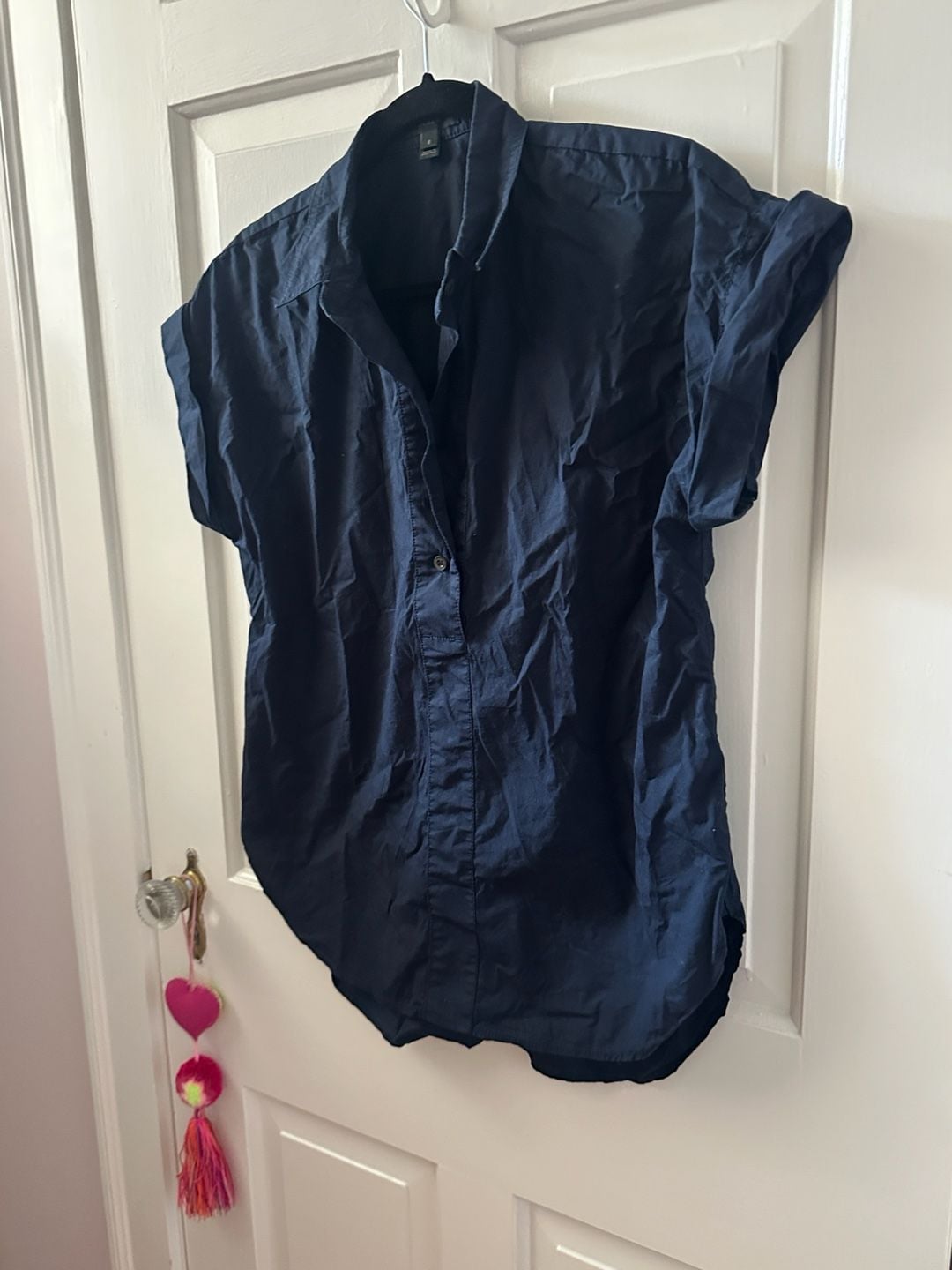 J.Crew Women's Navy Blue Cap-Sleeve Collared Tunic Blouse Top Shirt - Size 6 3