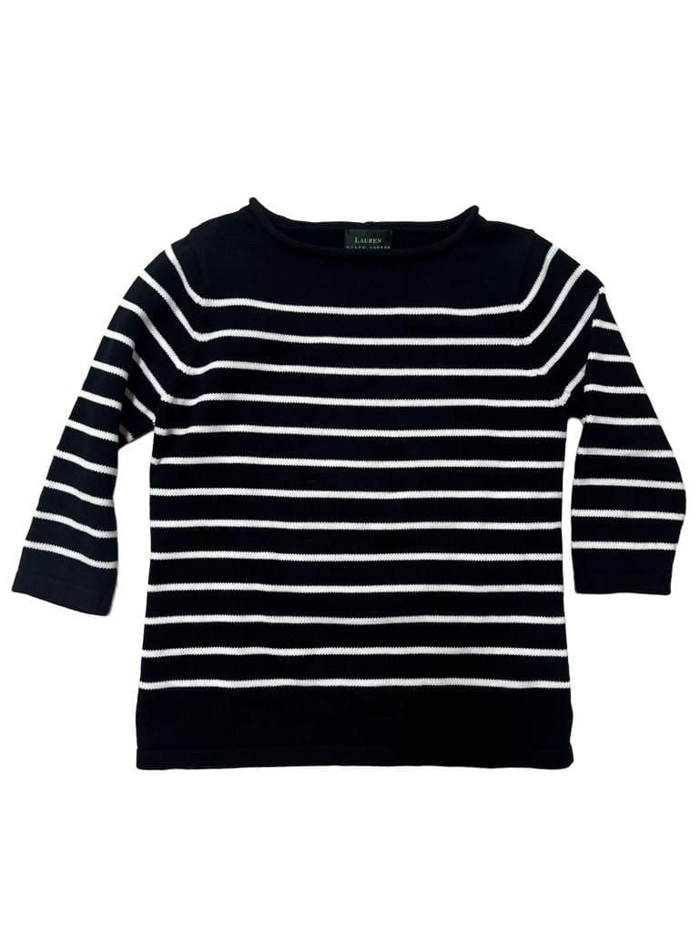 Lauren Ralph Lauren Navy White Stripe Cotton Boatneck Sweater M
 9