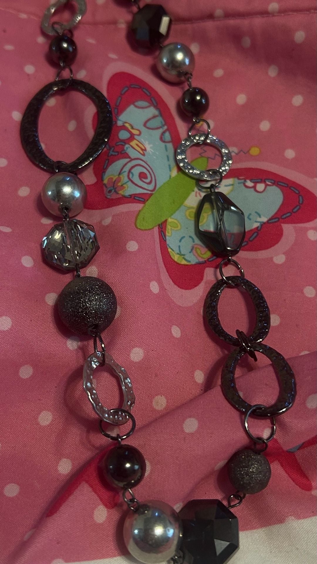 Chico's Bronze and Silver Tone Chain Link and Beaded Long Necklace 3