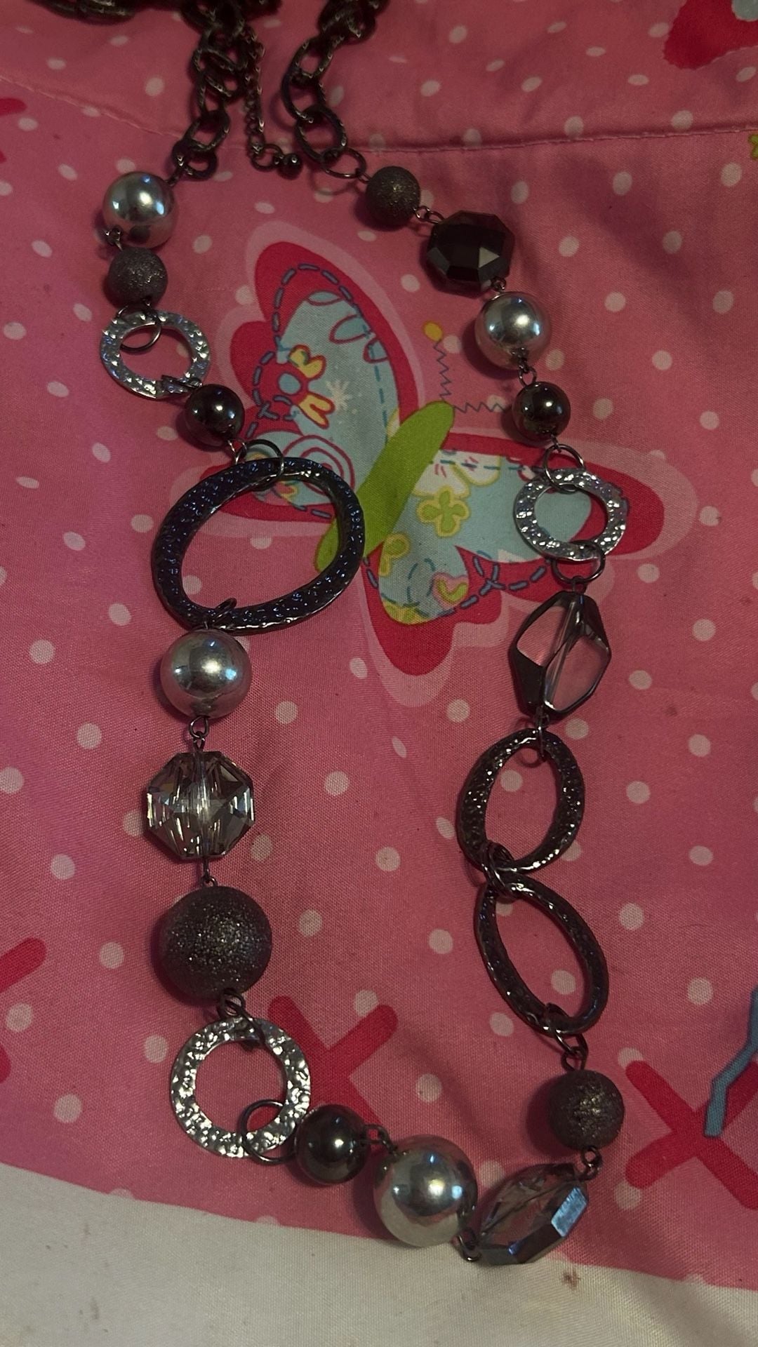 Chico's Bronze and Silver Tone Chain Link and Beaded Long Necklace 5