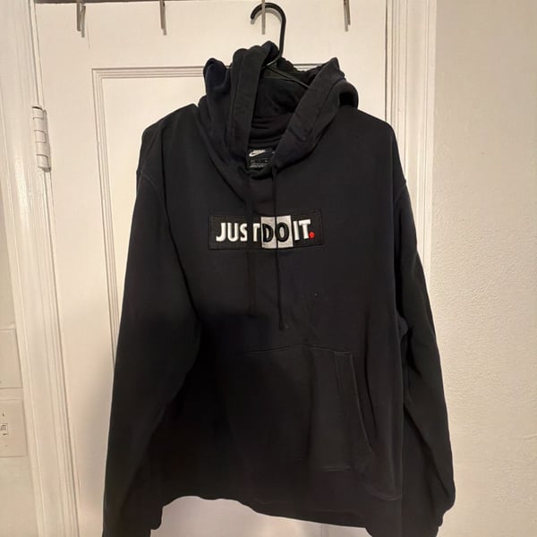 Nike Just Do It Embroidered Box Logo Fleece Pullover Hoodie Black Men's XL
