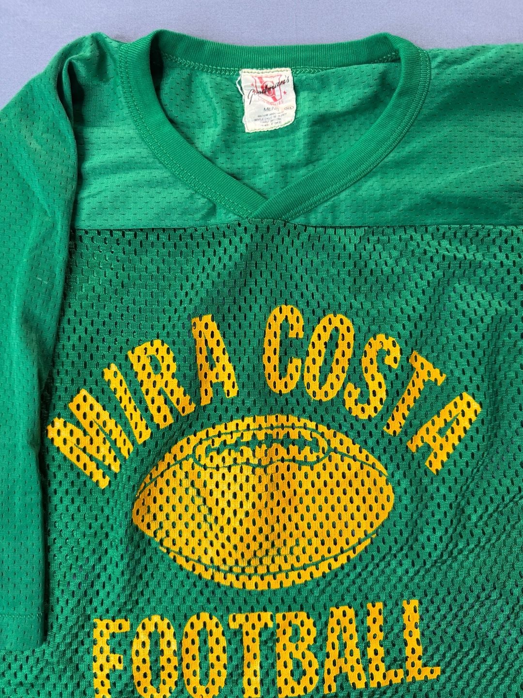True Vintage 70’s Goodman's Los Angeles Mira Costa Football Green Mesh Jersey XL 3