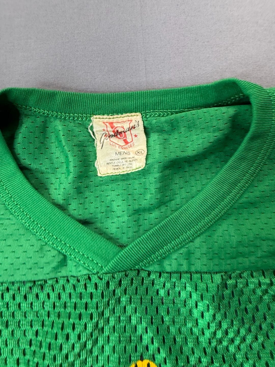 True Vintage 70’s Goodman's Los Angeles Mira Costa Football Green Mesh Jersey XL 4
