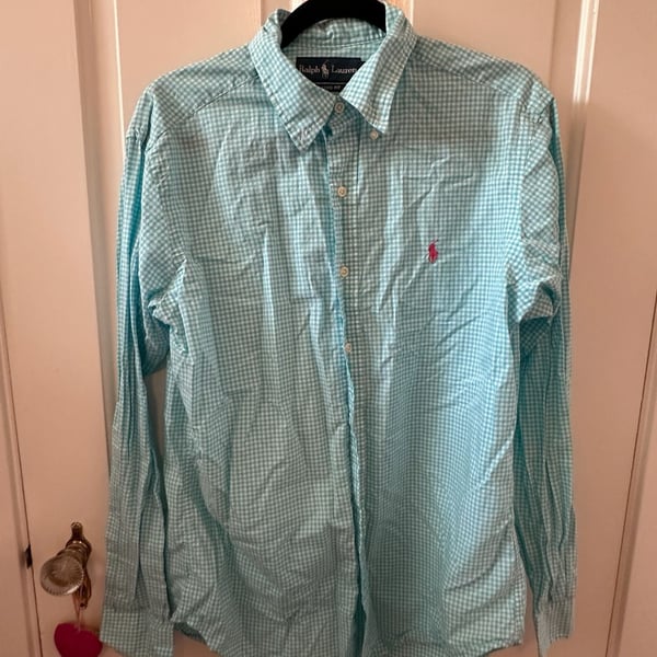 Ralph Lauren Men’s Teal Blue Gingham Button Down
