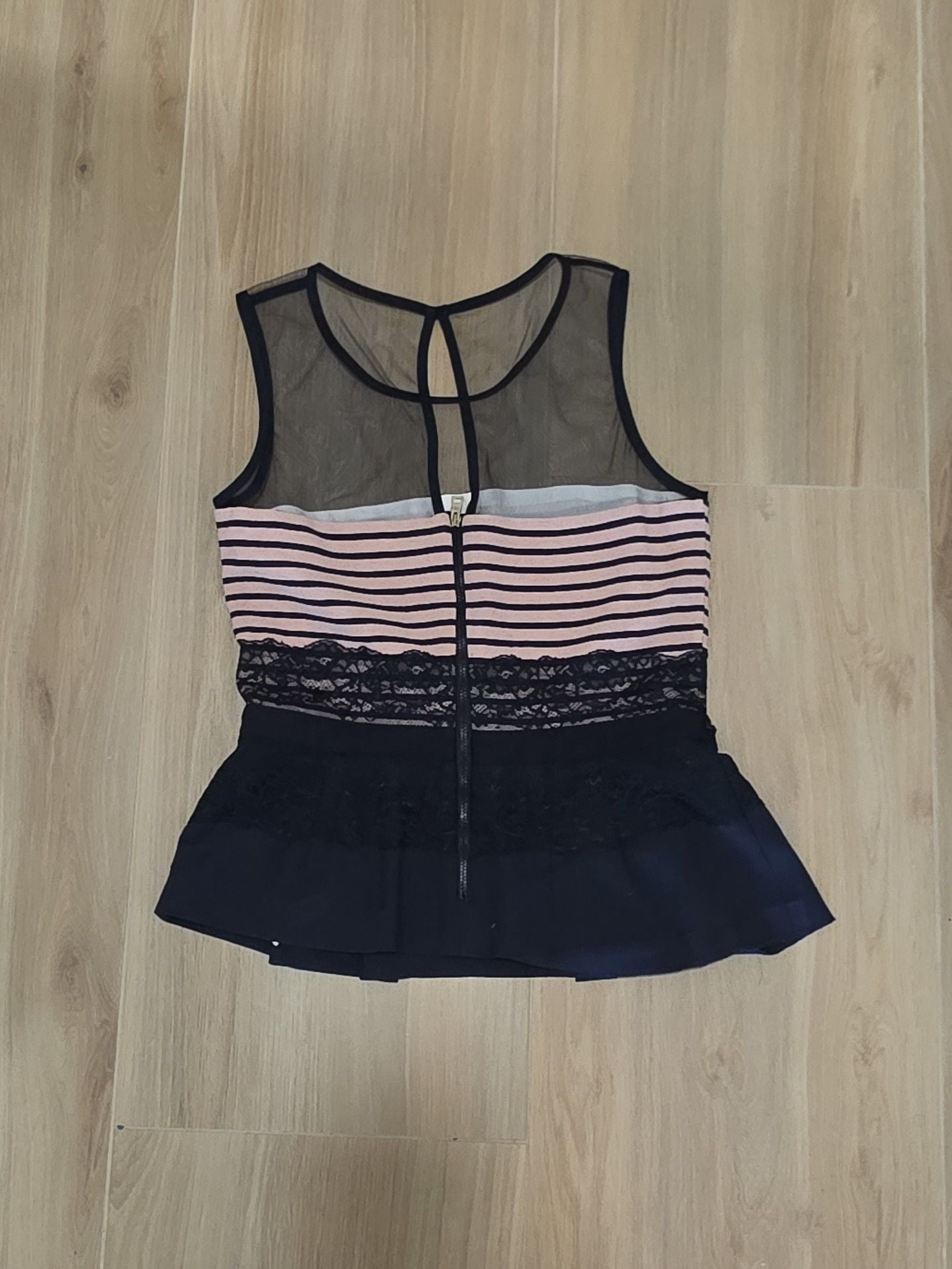 Atos Lombardini Striped and Lace Accented Peplum Top 3