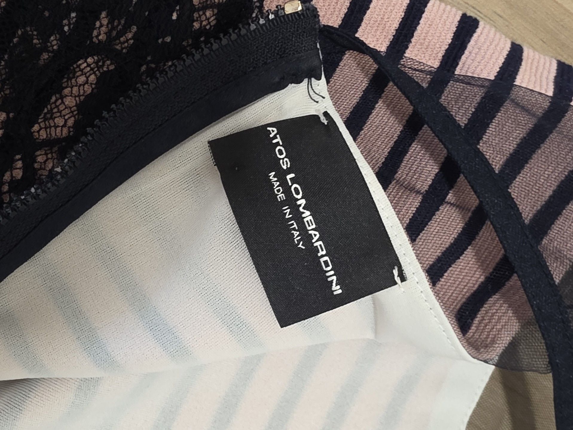 Atos Lombardini Striped and Lace Accented Peplum Top 4