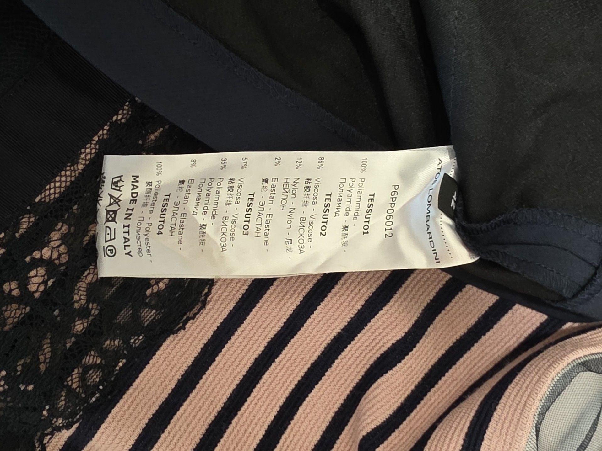Atos Lombardini Striped and Lace Accented Peplum Top 5