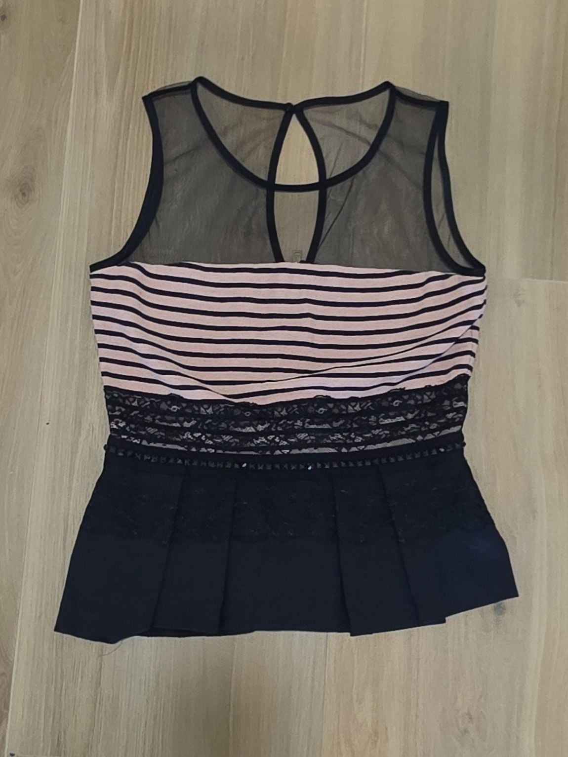Atos Lombardini Striped and Lace Accented Peplum Top 2