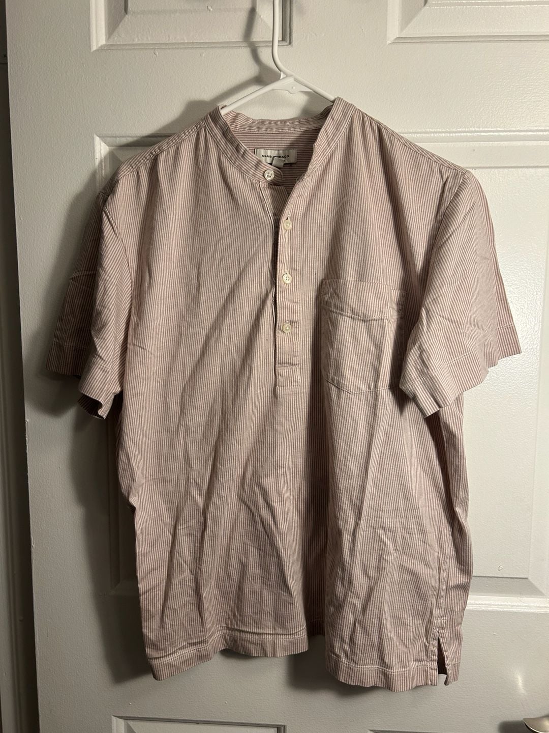 Club Monaco Striped Short Sleeve Grandad Collar Popover Shirt 2