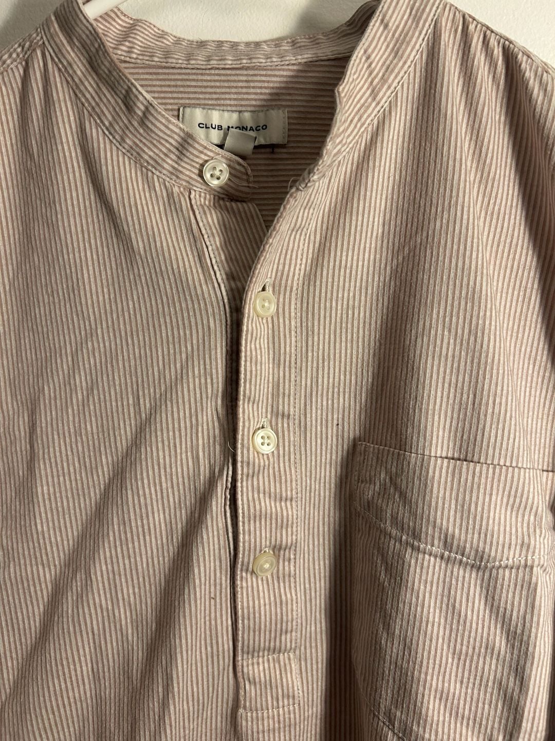 Club Monaco Striped Short Sleeve Grandad Collar Popover Shirt 3