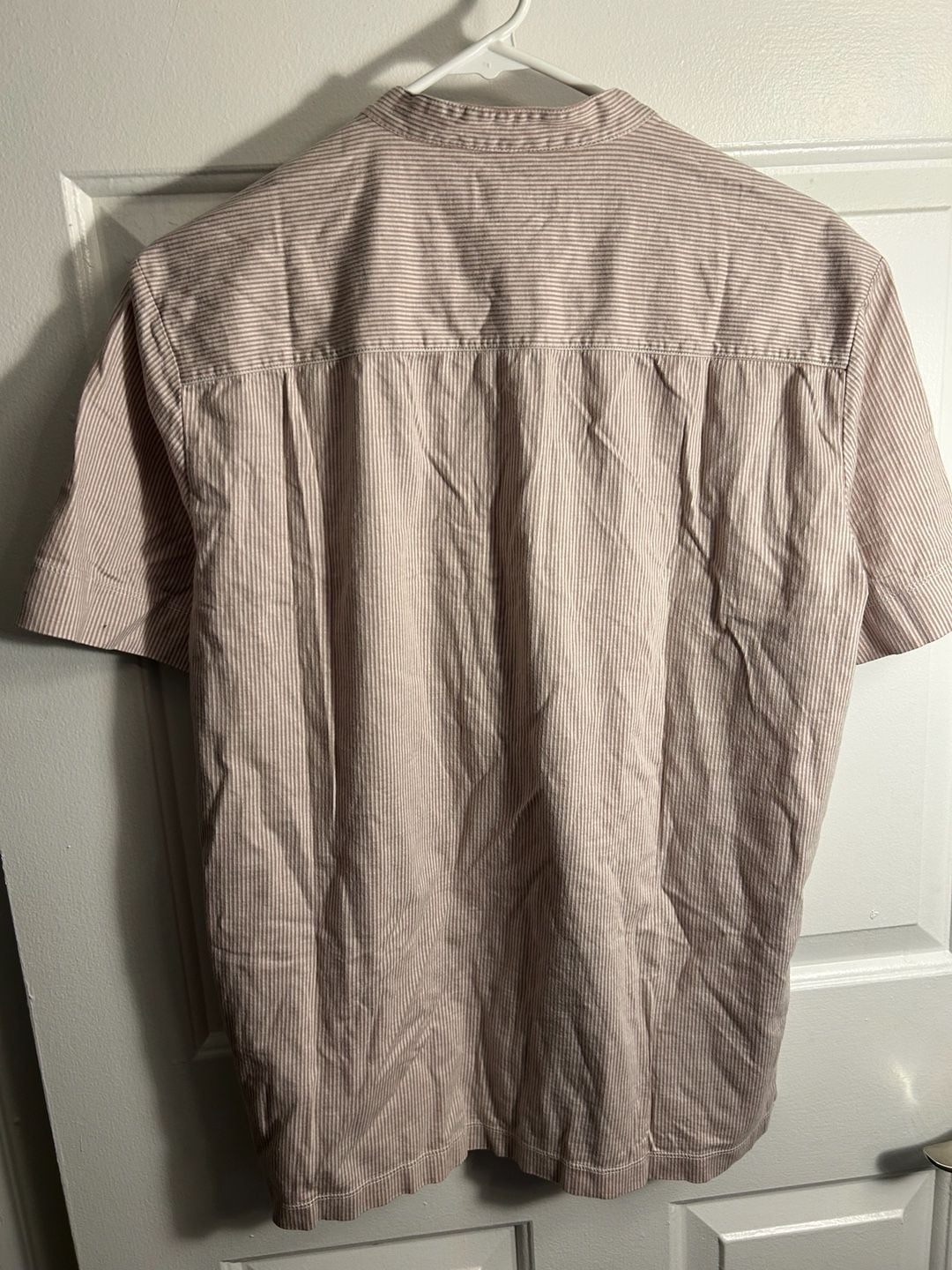 Club Monaco Striped Short Sleeve Grandad Collar Popover Shirt 5