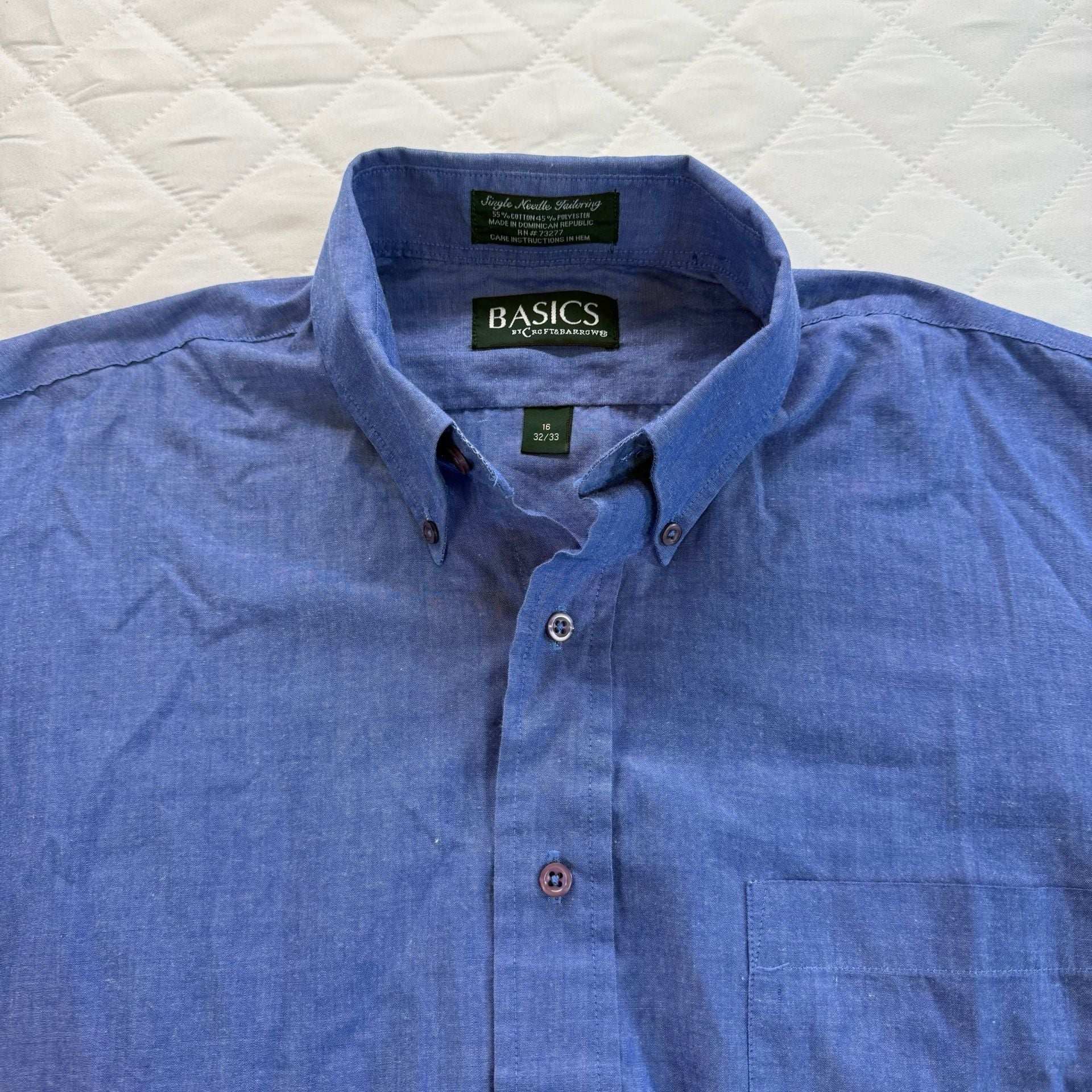 Croft & Barrow Blue Button-Down Long Sleeve Shirt Size 16 32/33 4