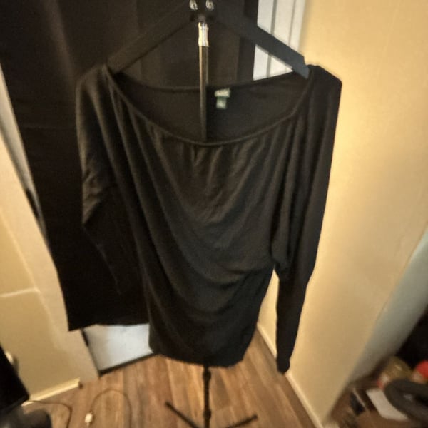 Wild Fable Black Off Shoulder Long Sleeve Cinch Waist Top
