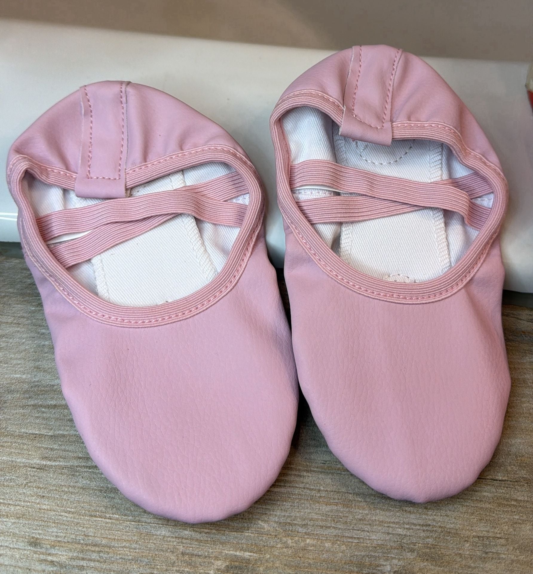Girls Pink Leather Ballet Shoes Split-Sole Slippers with Elastic Cross Straps 2