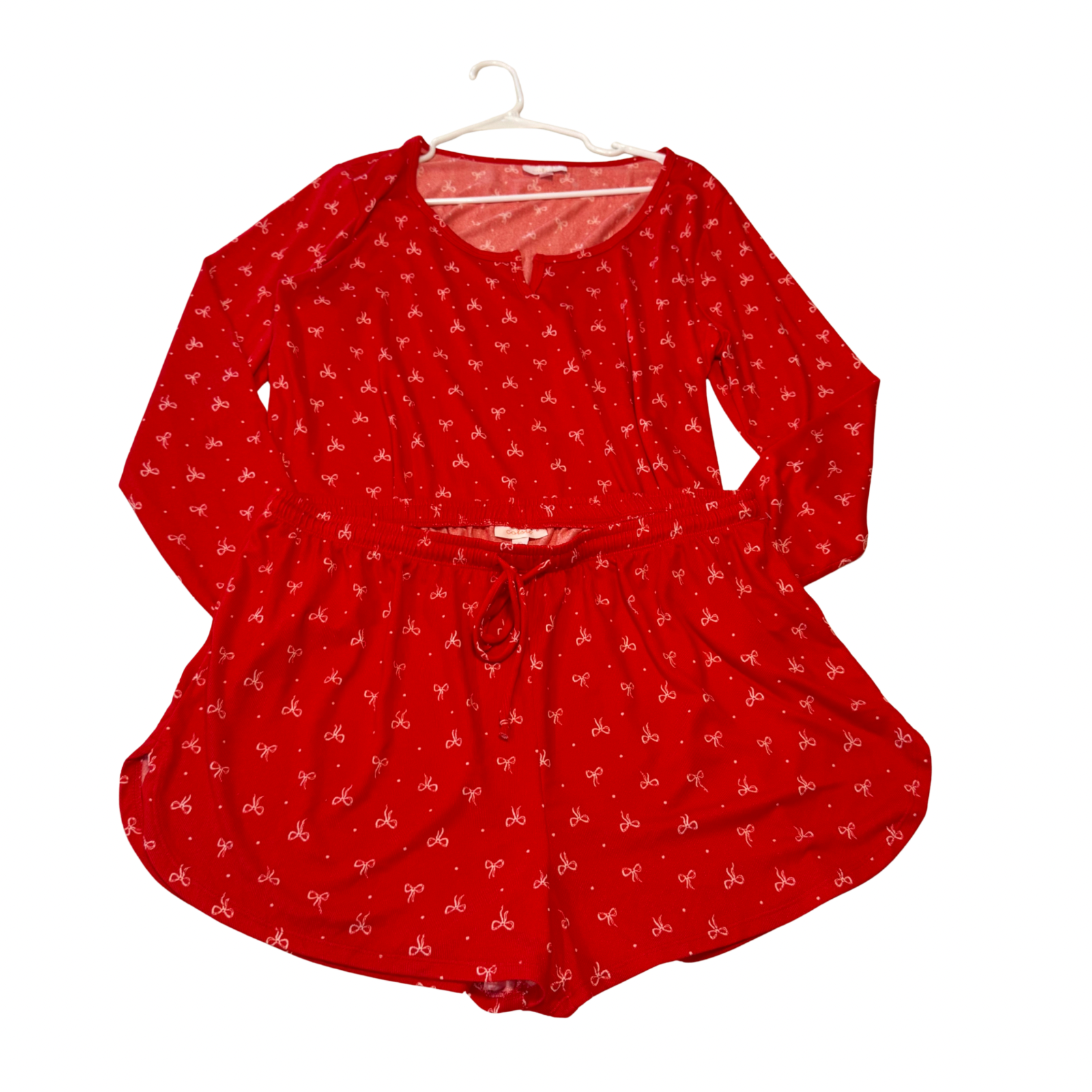 Colsie Red and White Bow Print Long Sleeve Pajama Set XL Womens 1