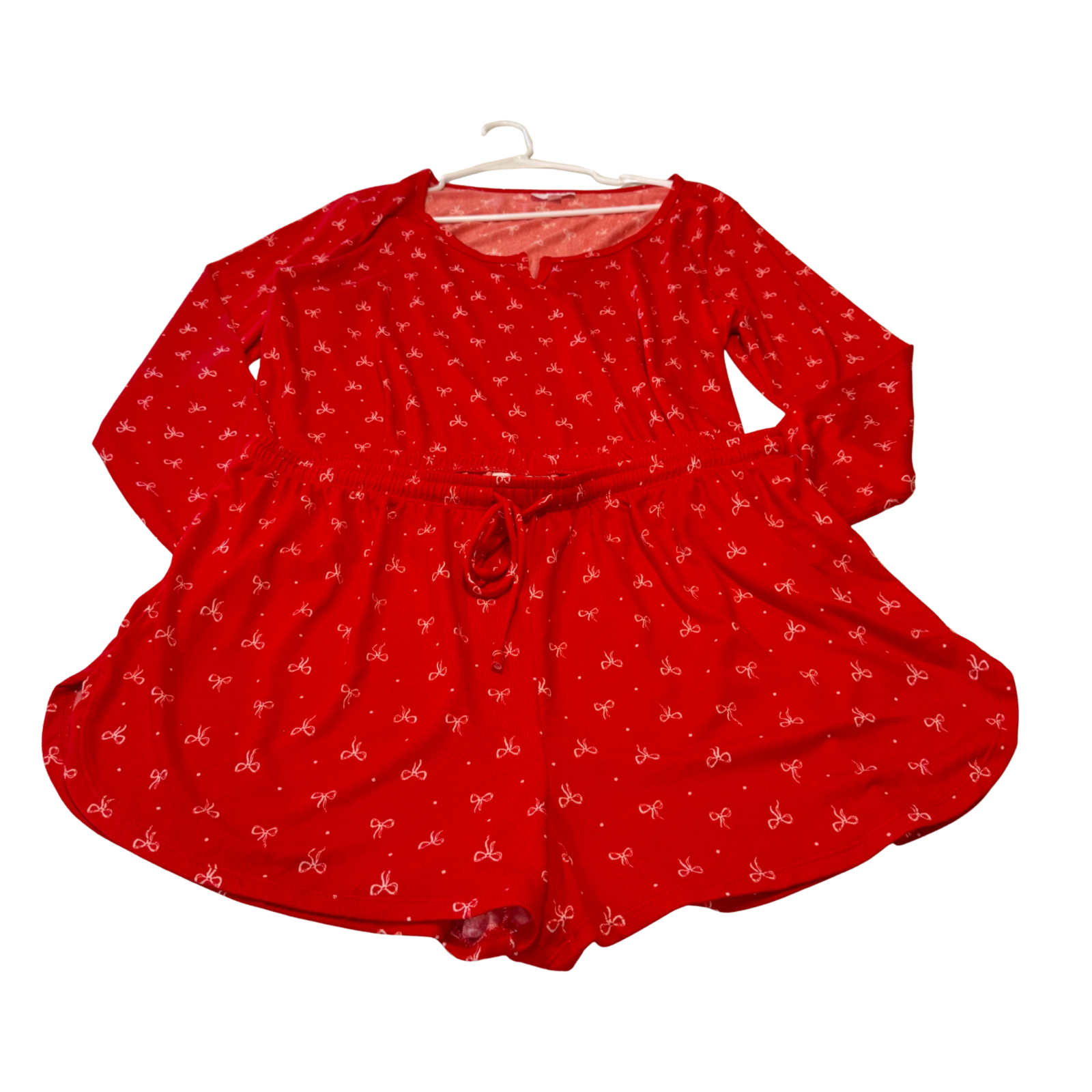 Colsie Red and White Bow Print Long Sleeve Pajama Set XL Womens 2