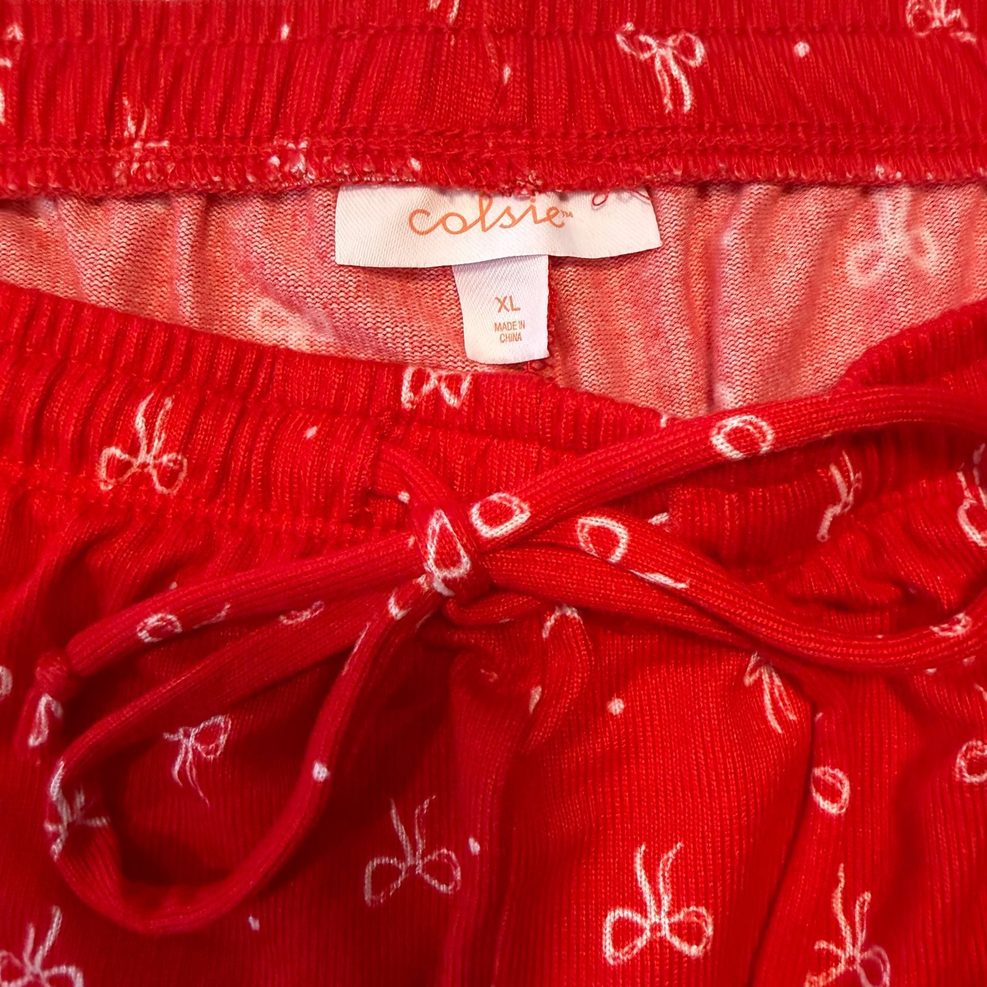 Colsie Red and White Bow Print Long Sleeve Pajama Set XL Womens 3