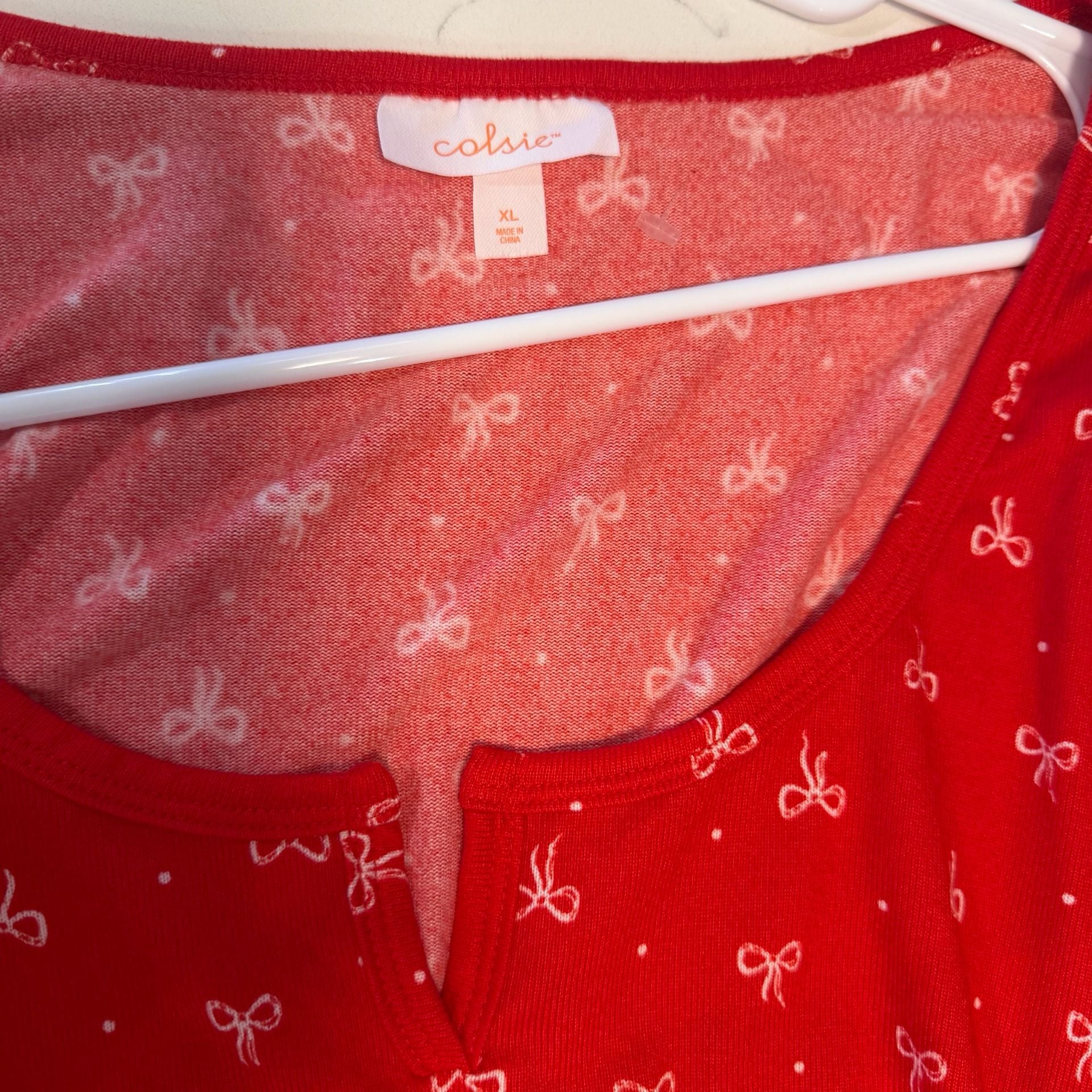 Colsie Red and White Bow Print Long Sleeve Pajama Set XL Womens 5