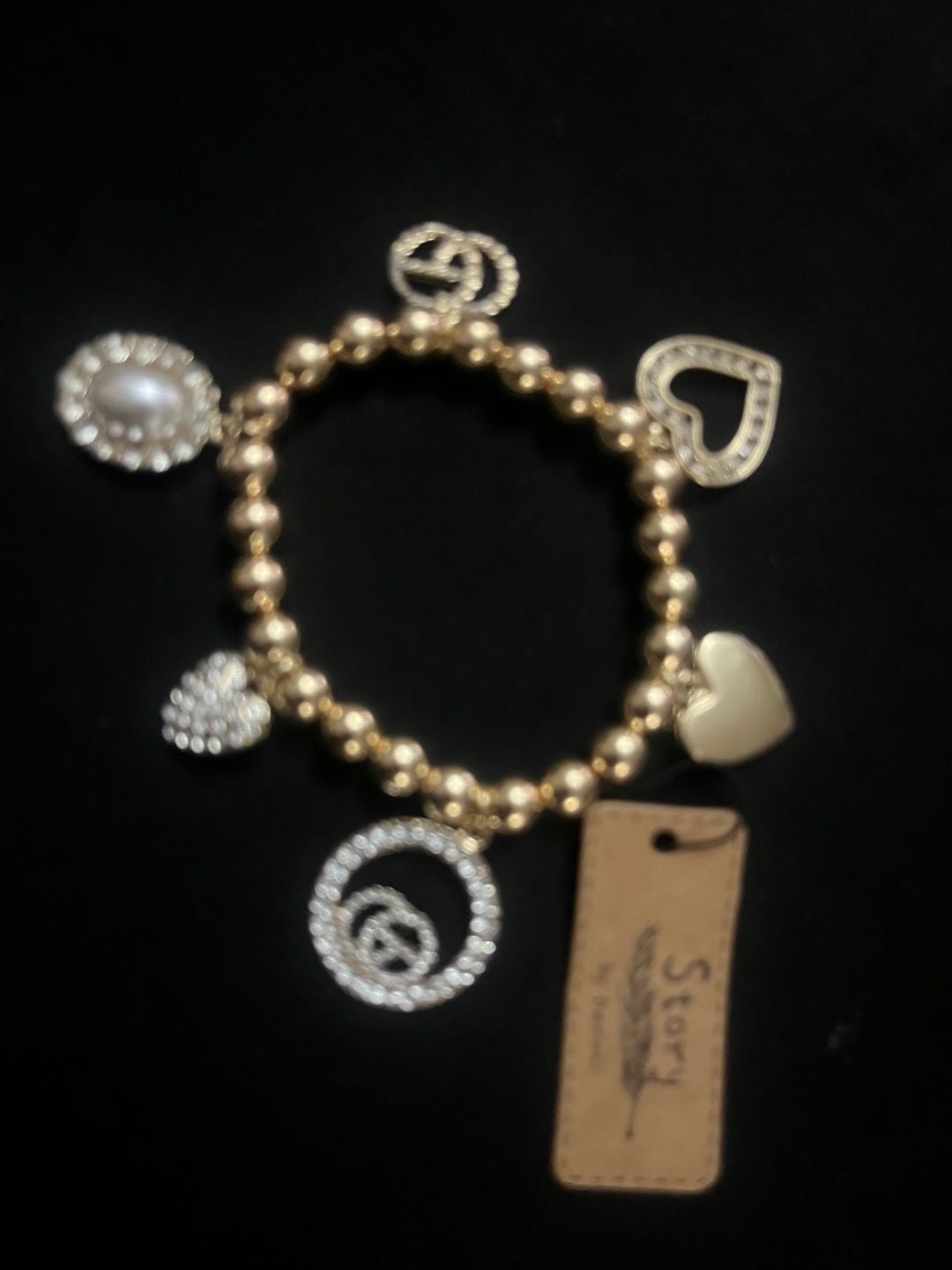 Story by Kranz & Ziegler Beaded Stretch Charm Bracelet with Pearls and Crystal Hearts 3
