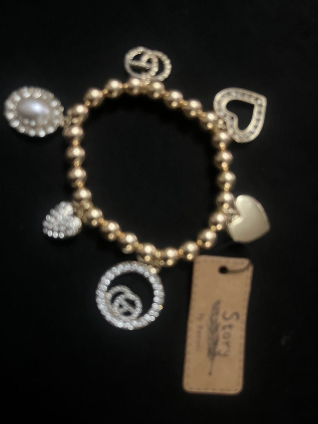 Story by Kranz & Ziegler Beaded Stretch Charm Bracelet with Pearls and Crystal Hearts 4