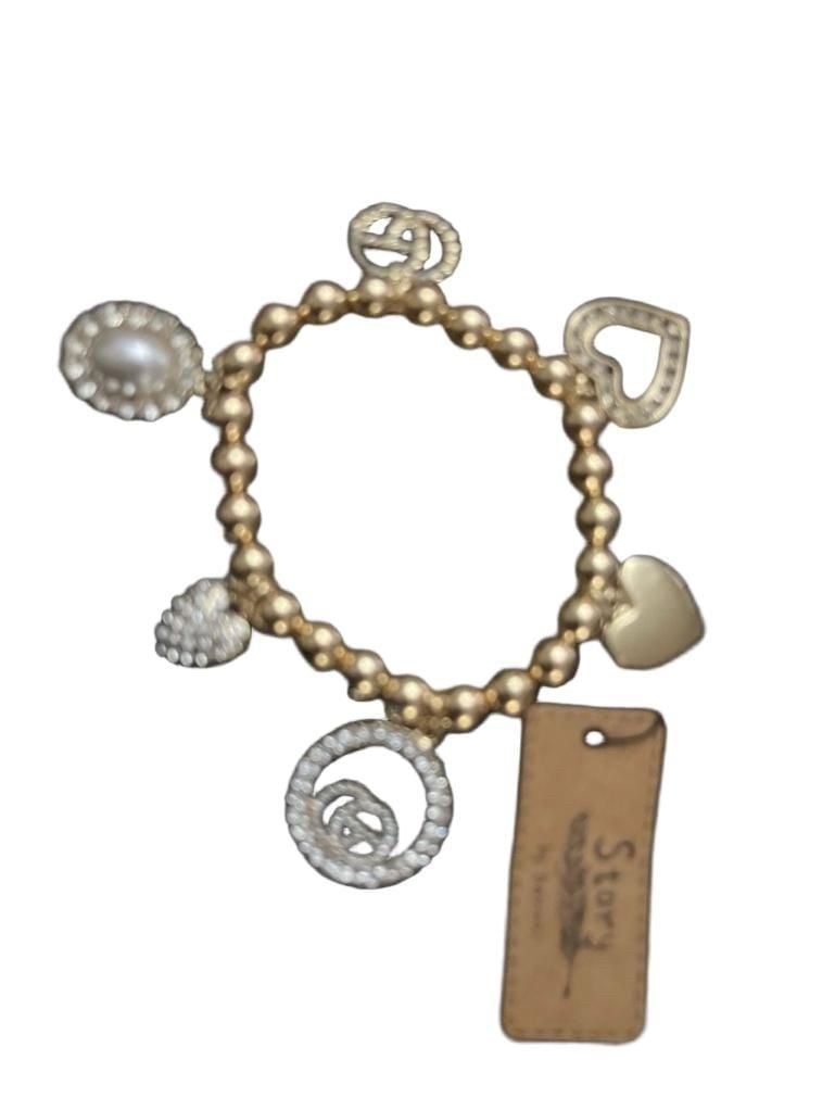 Story by Kranz & Ziegler Beaded Stretch Charm Bracelet with Pearls and Crystal Hearts 2