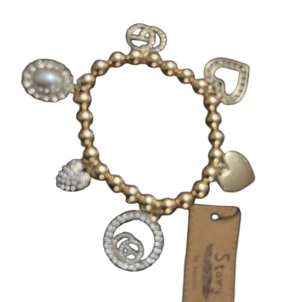 Story by Kranz & Ziegler Beaded Stretch Charm Bracelet with Pearls and Crystal Hearts
