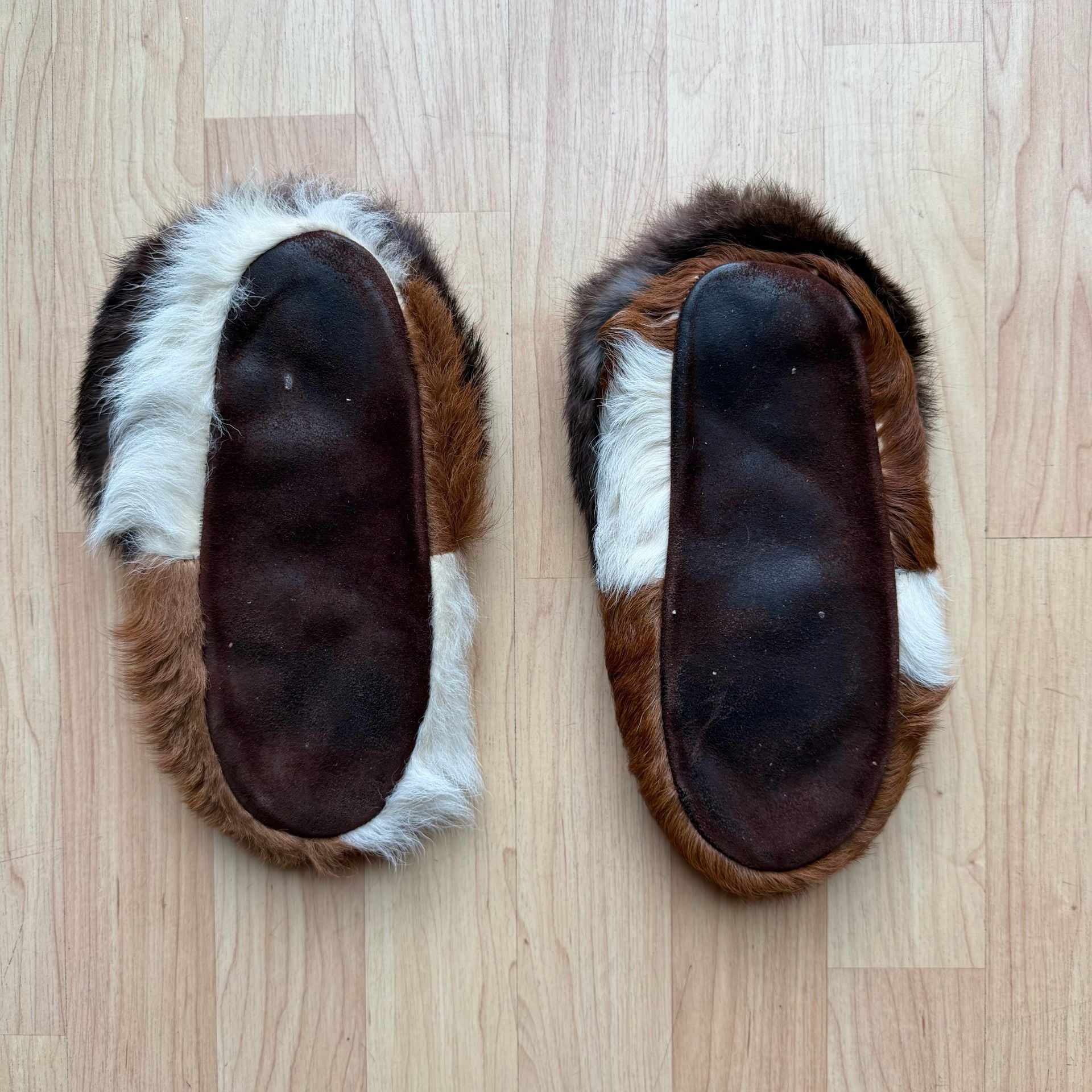 Vintage Native Handmade Fur Hair and Leather Moccasin Slippers 7- 7.5 4