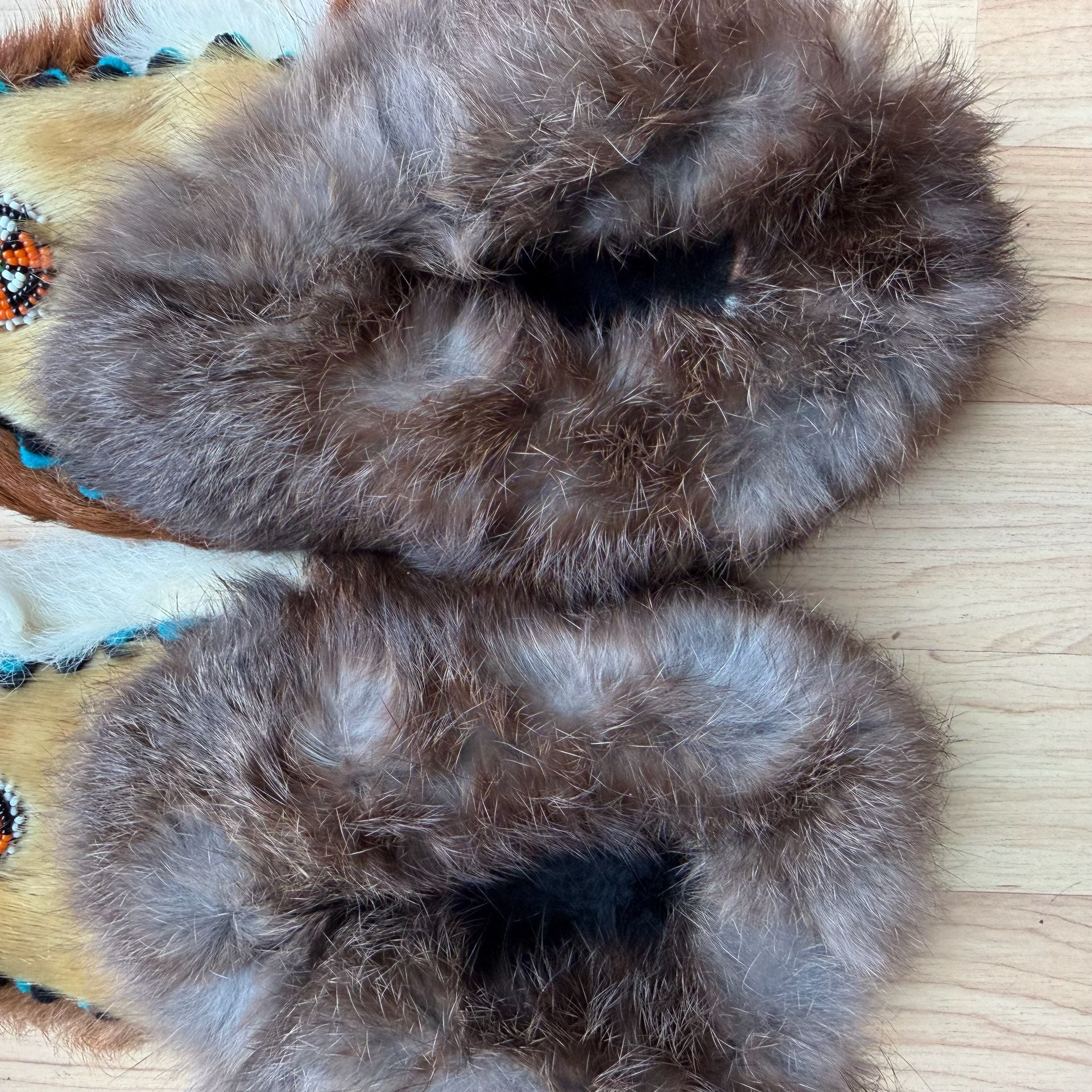 Vintage Native Handmade Fur Hair and Leather Moccasin Slippers 7- 7.5 6