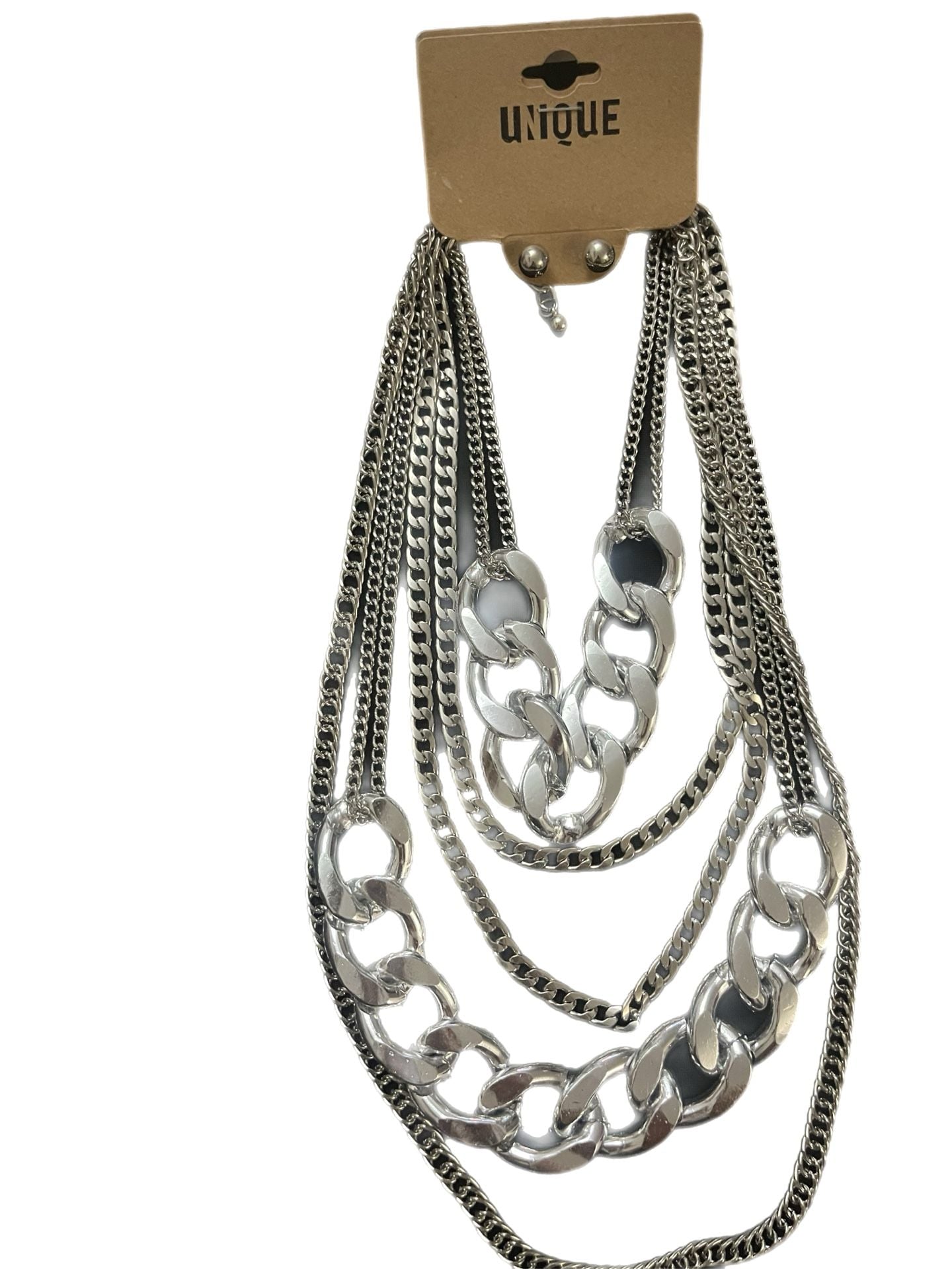 Unique Silver Tone Multi-Layer Chunky Chain Statement Necklace 1