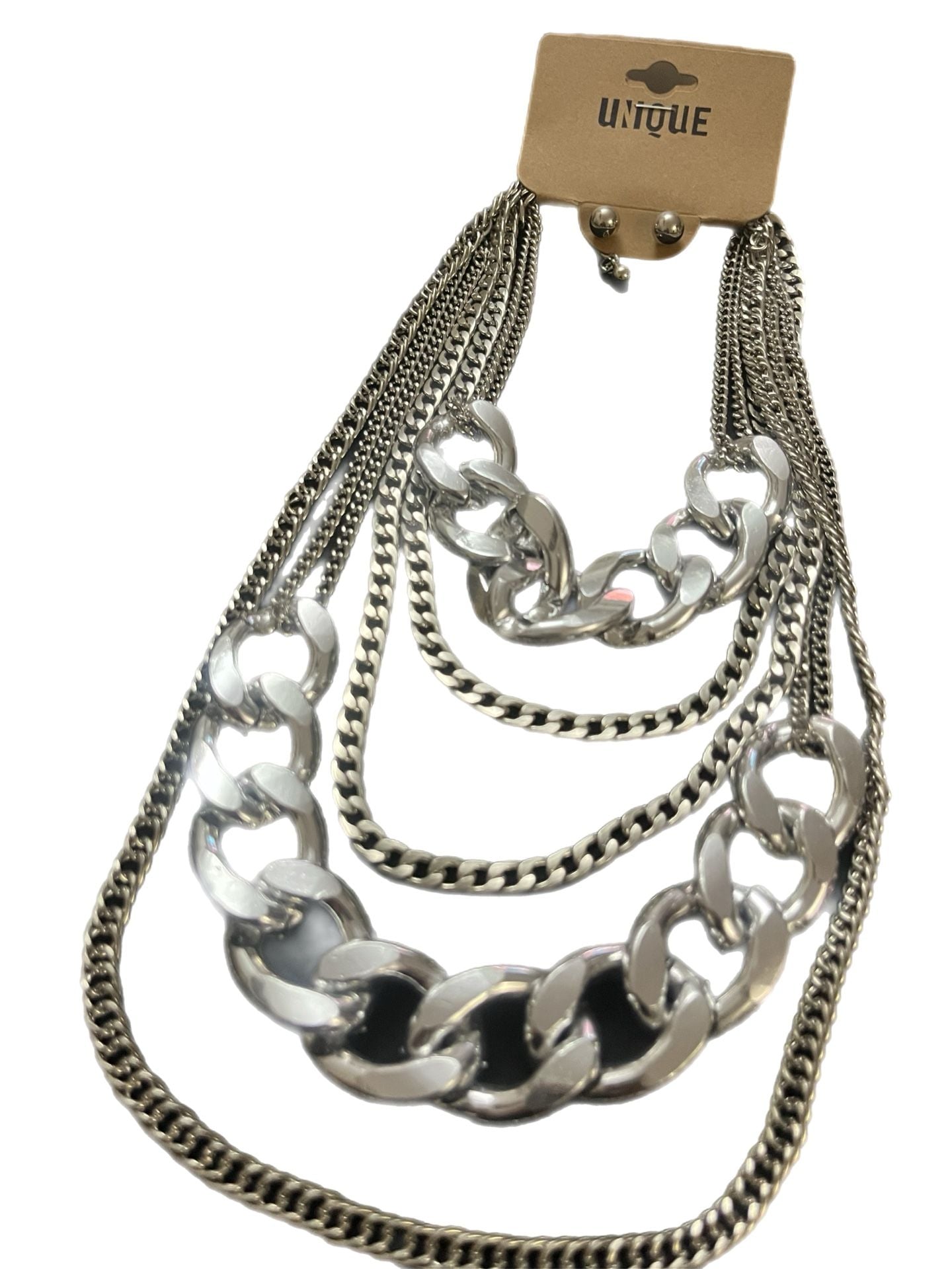 Unique Silver Tone Multi-Layer Chunky Chain Statement Necklace 2