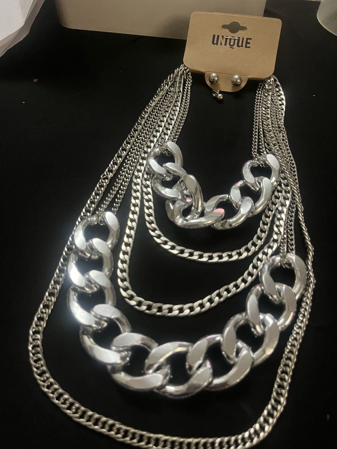 Unique Silver Tone Multi-Layer Chunky Chain Statement Necklace 3