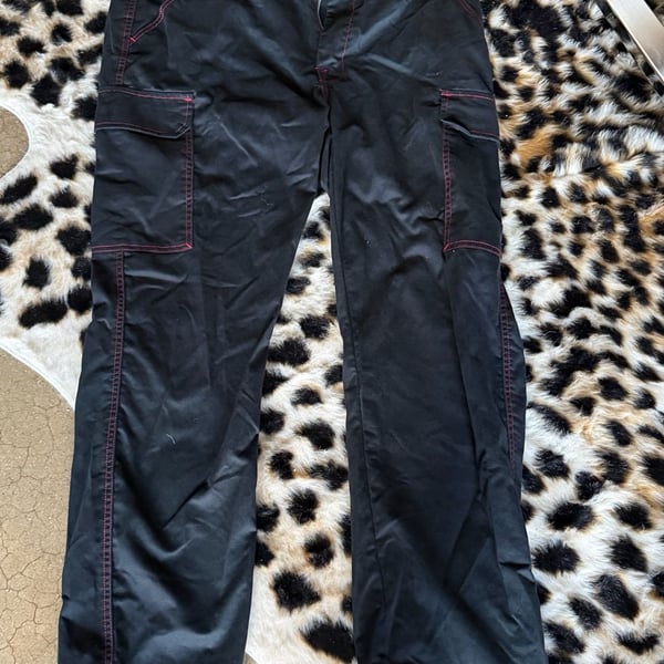 True Religion Black Cargo Pants with Red Contrast Stitching Size 34