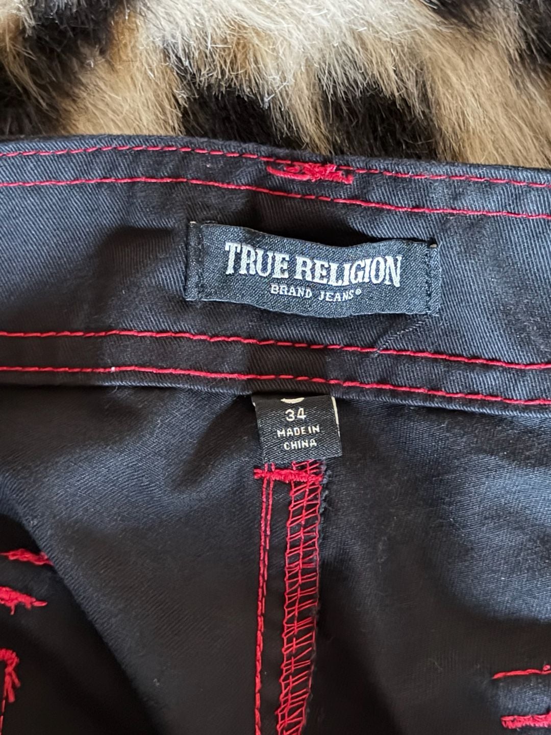 True Religion Black Cargo Pants with Red Contrast Stitching Size 34 4