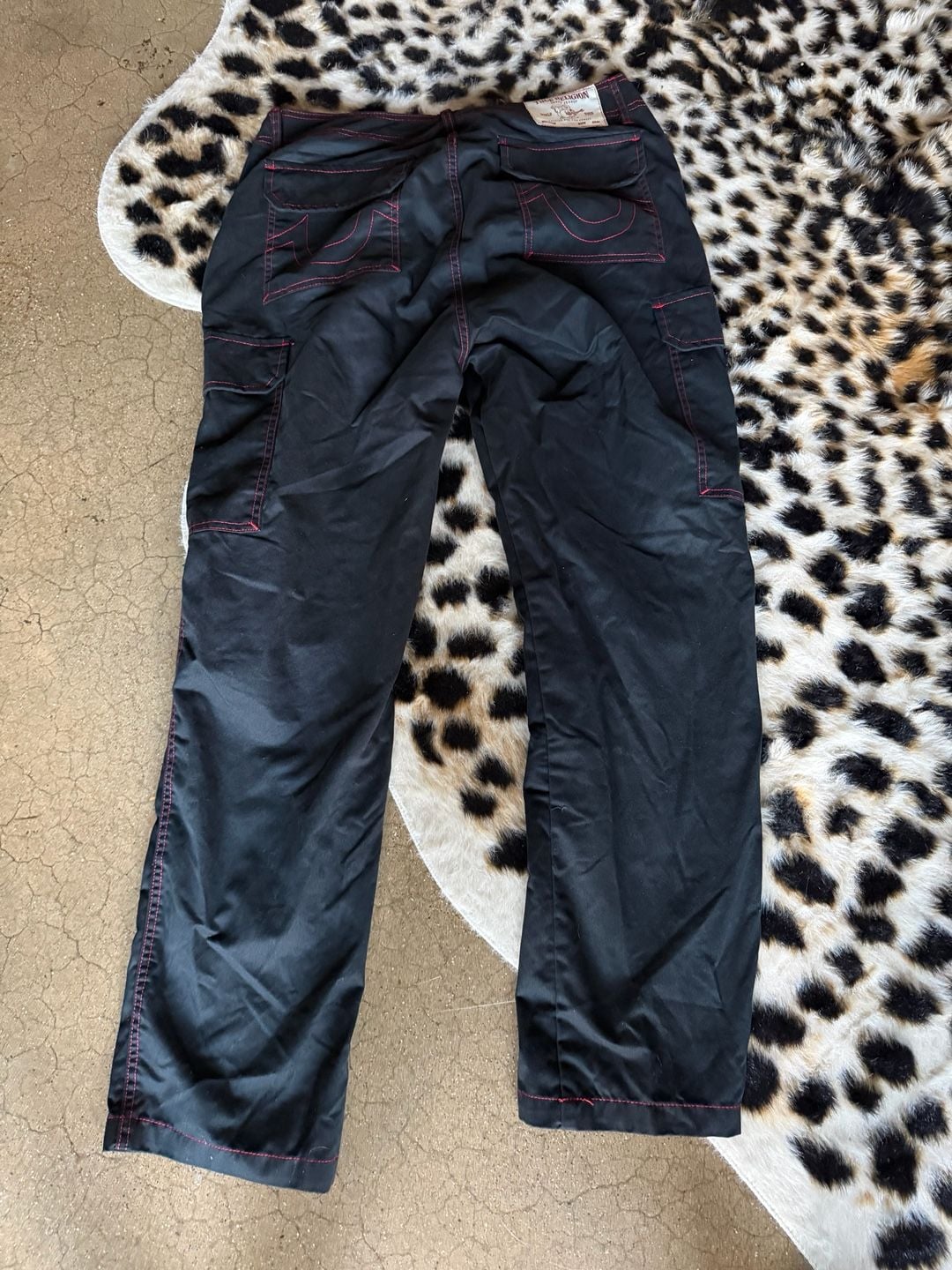 True Religion Black Cargo Pants with Red Contrast Stitching Size 34 5