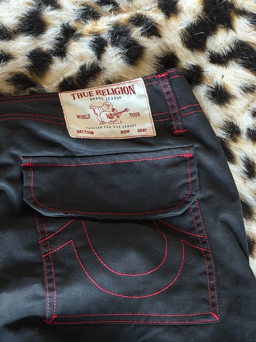 True Religion Black Cargo Pants with Red Contrast Stitching Size 34 6