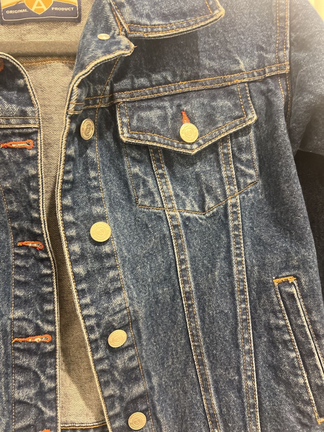 Blue Asphalt Dark Wash Denim Trucker Jacket Size S 4