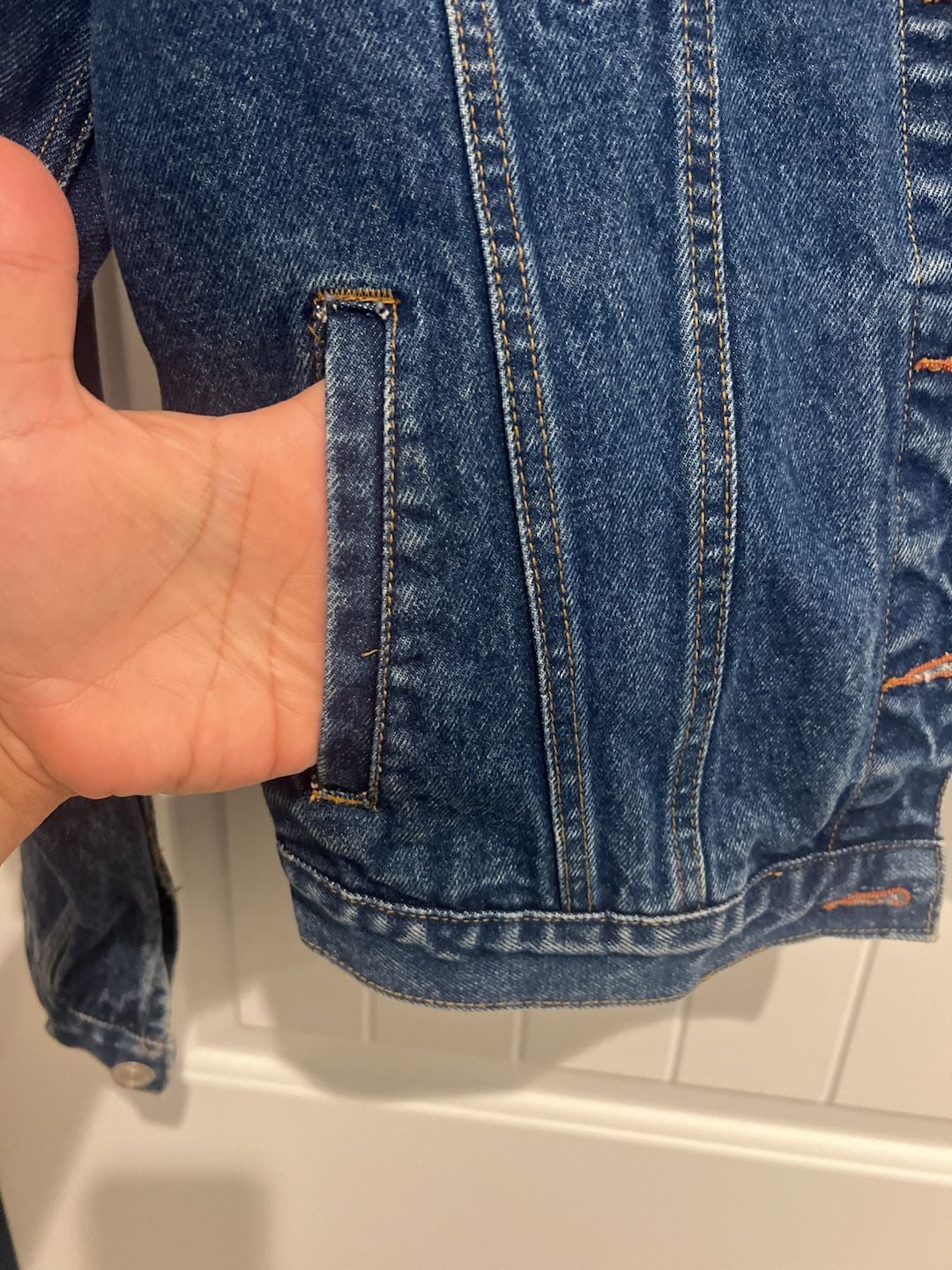 Blue Asphalt Dark Wash Denim Trucker Jacket Size S 5